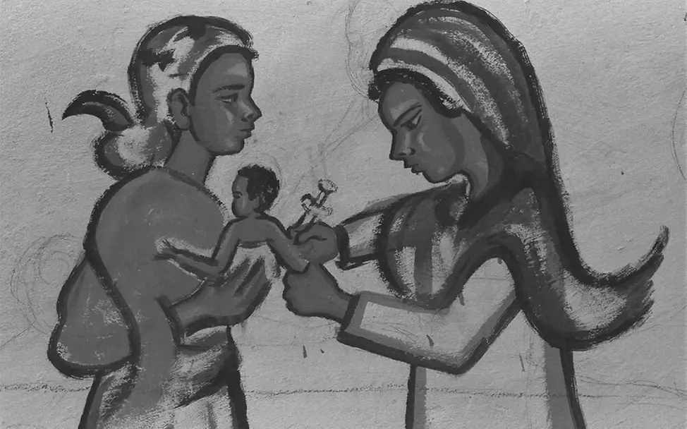 Die Wandzeichnung soll Eltern ermutigen, ihre Kinder impfen zu lassen. | © UNICEF/Pirozzi Impfkampagne Somalia: Eine Wandzeichnung soll zu Kinderimpfungen ermutigen.