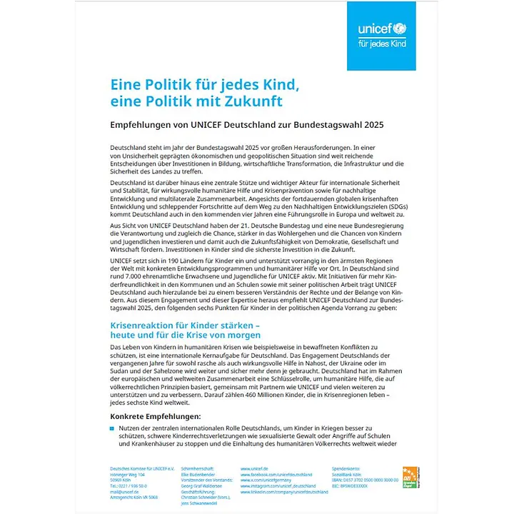 UNICEF Papiere Bundestagswahl Kurzversion UNICEF Papiere Bundestagswahl Kurzversion
